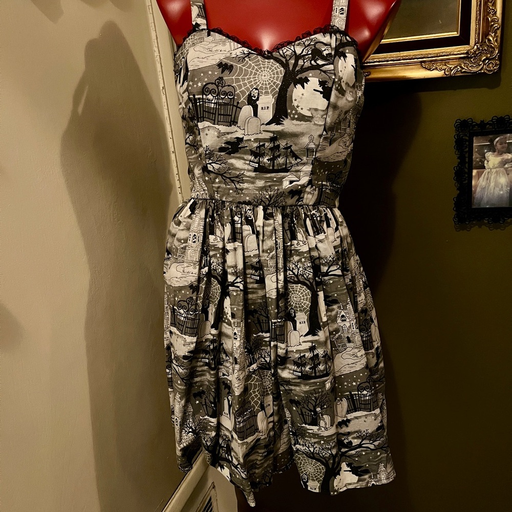 Cyanide Kiss Vampire Haunted Cemetery dress bats, witches, black cats NWOT